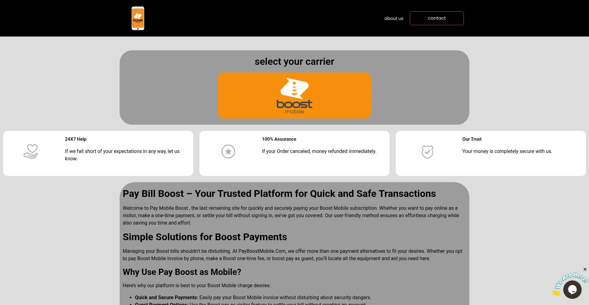 Website screenshot of Payboostmobile.com