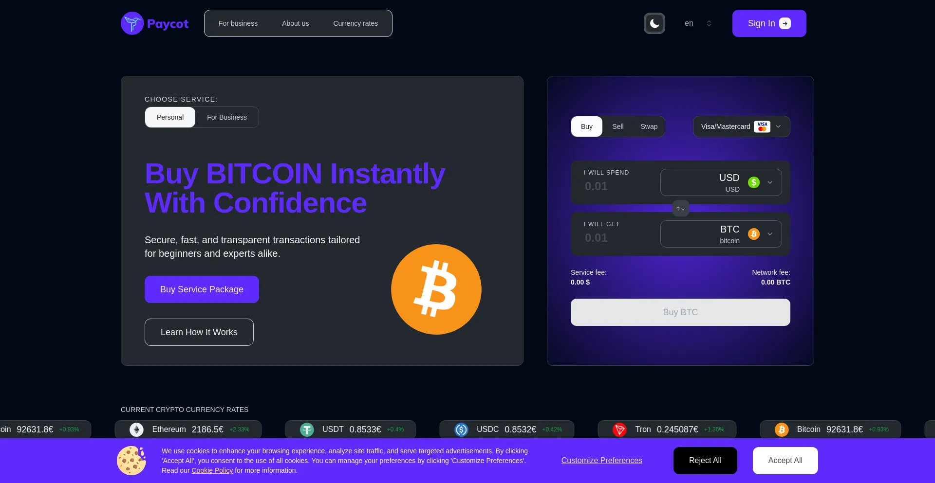 Website screenshot of Paycot.com
