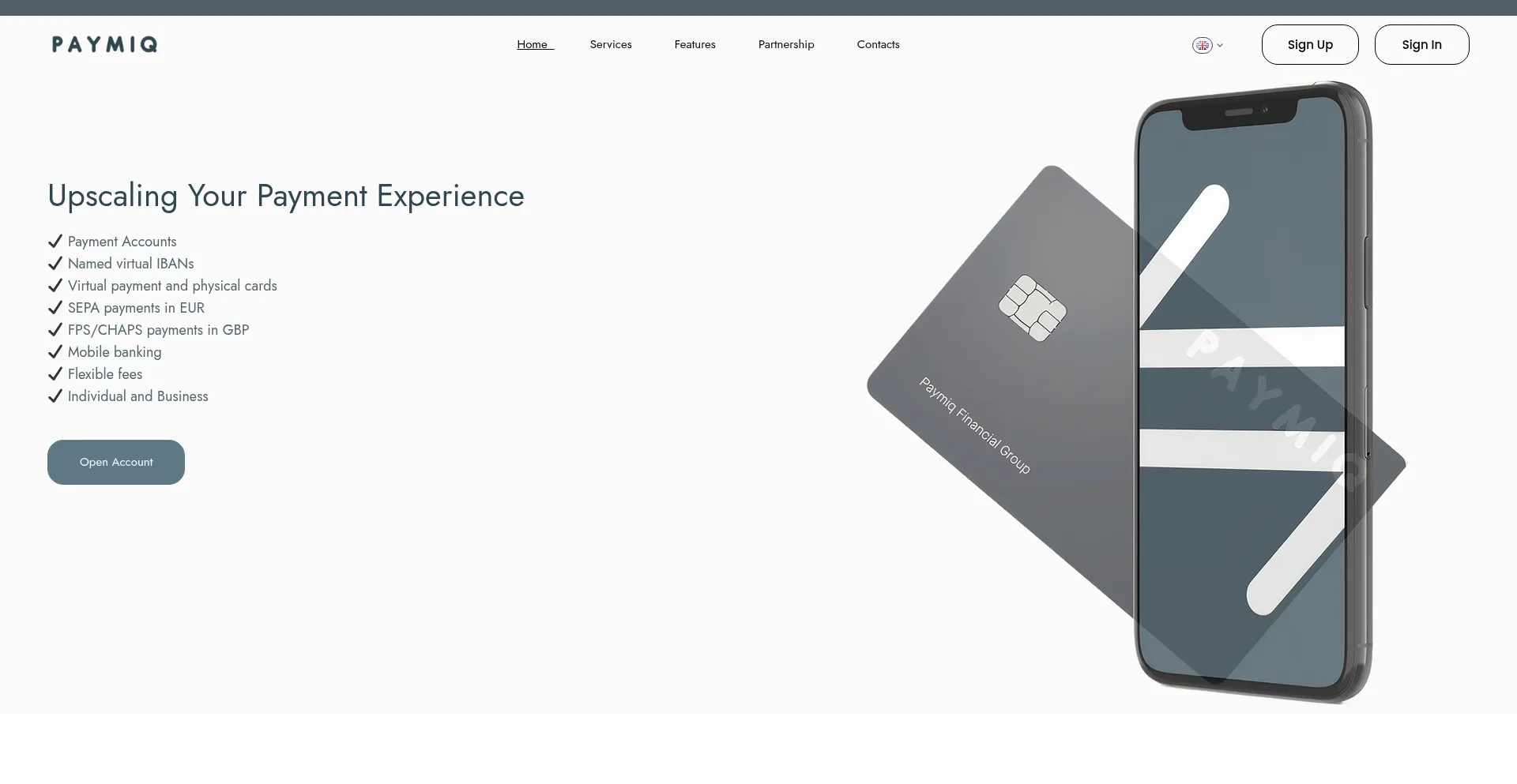Website screenshot of Paymiq.com