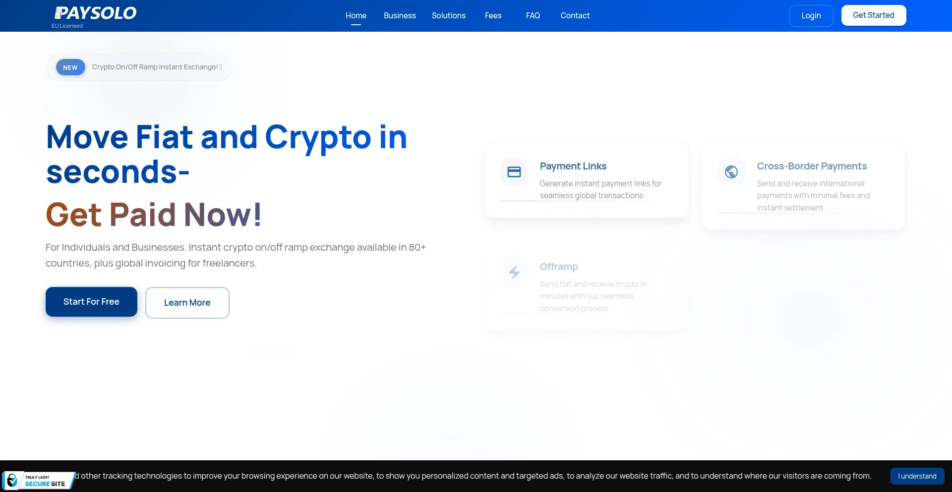 Website screenshot of Paysolo.io