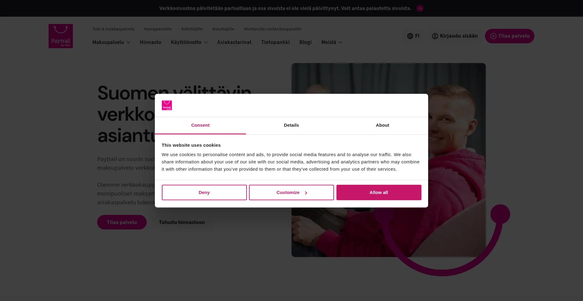 Website screenshot of Paytrail.com