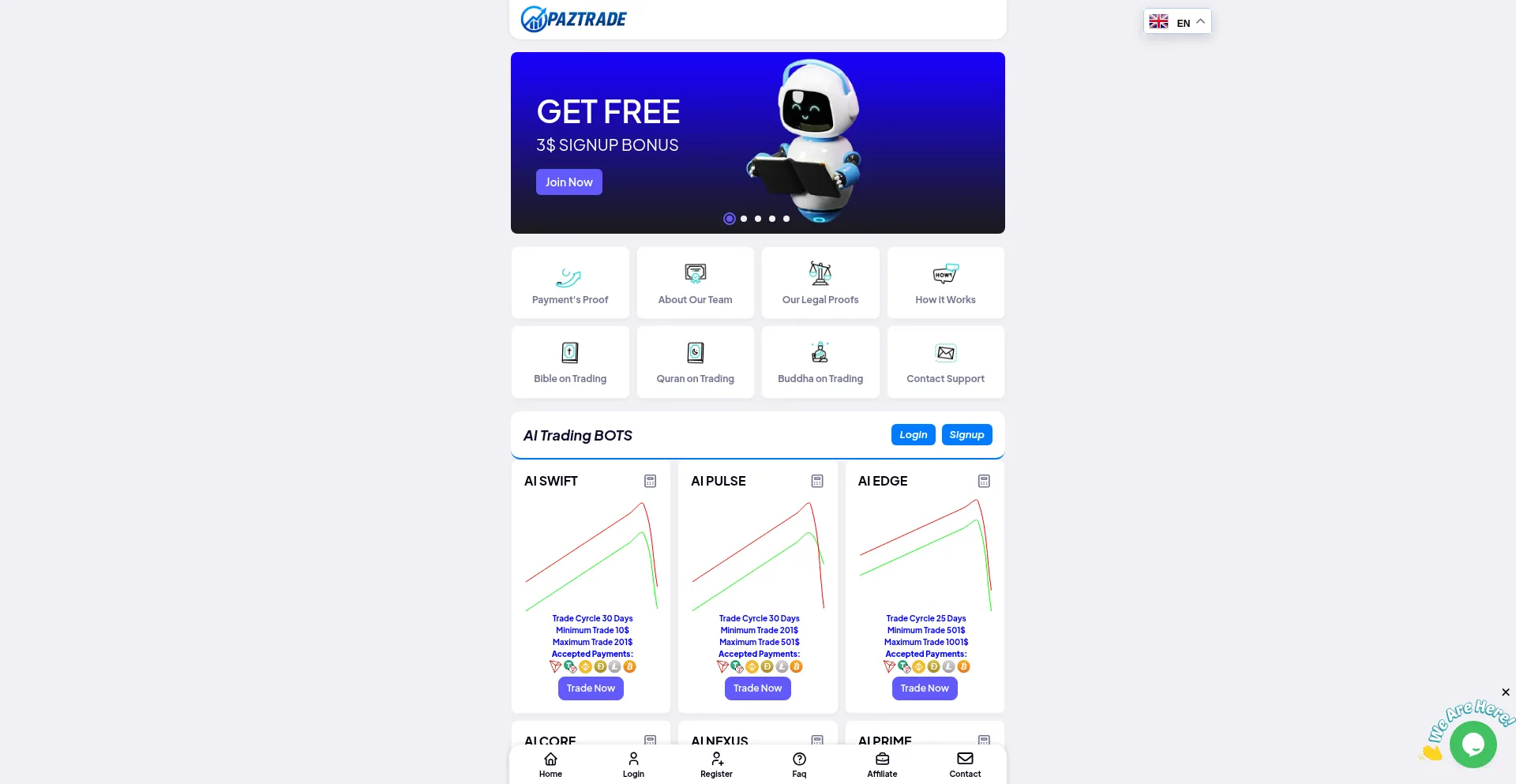 Website screenshot of Paztrade.com