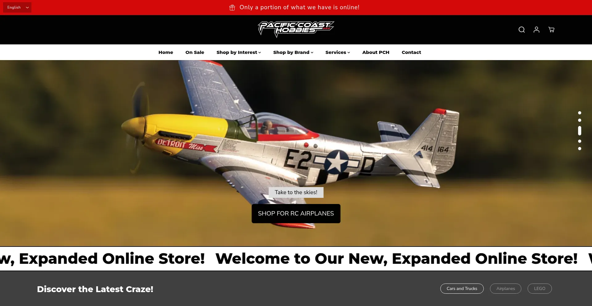 Website screenshot of Pchobbies.com