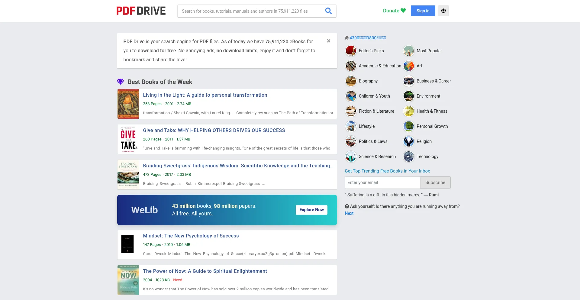 Website screenshot of Pdfdrive.net
