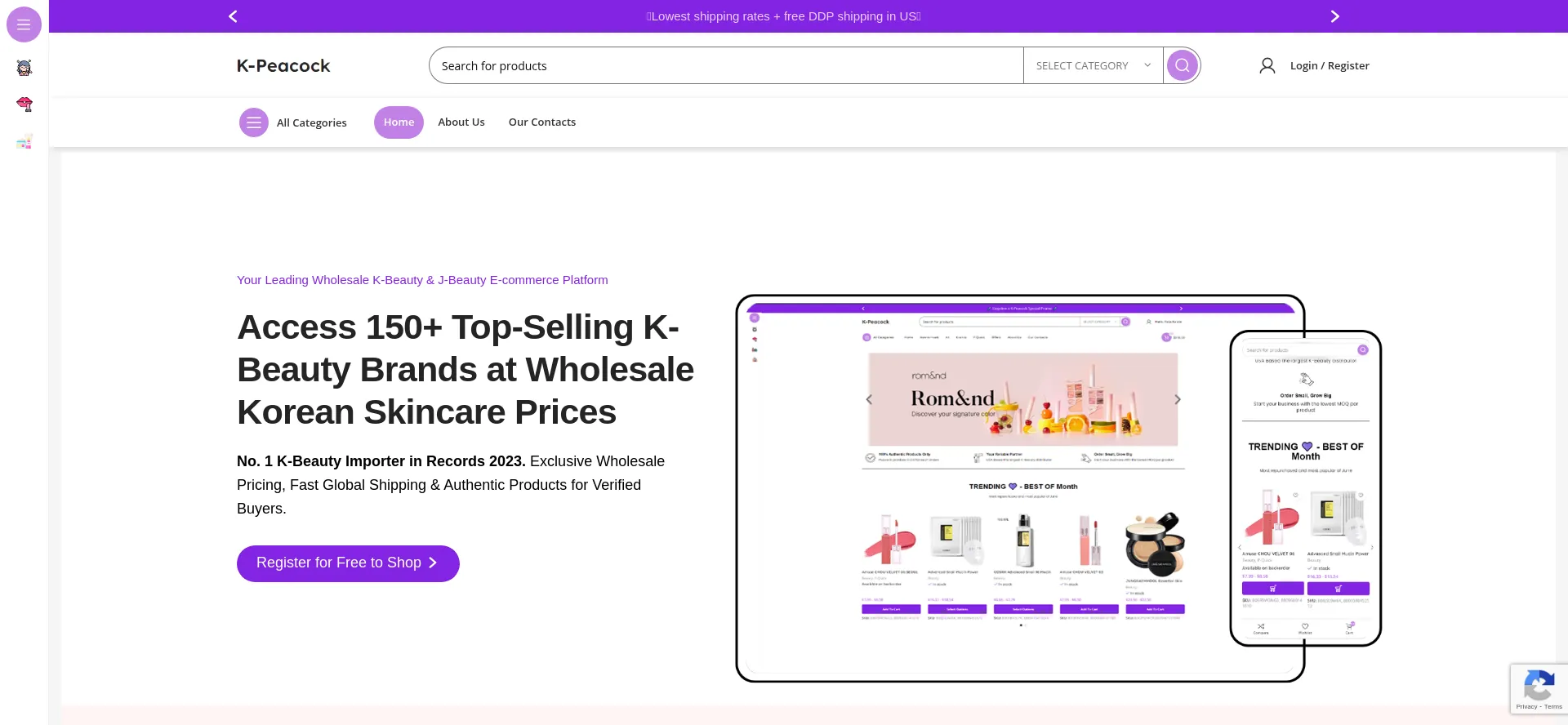 Website screenshot of Peacockbeautywholesale.com