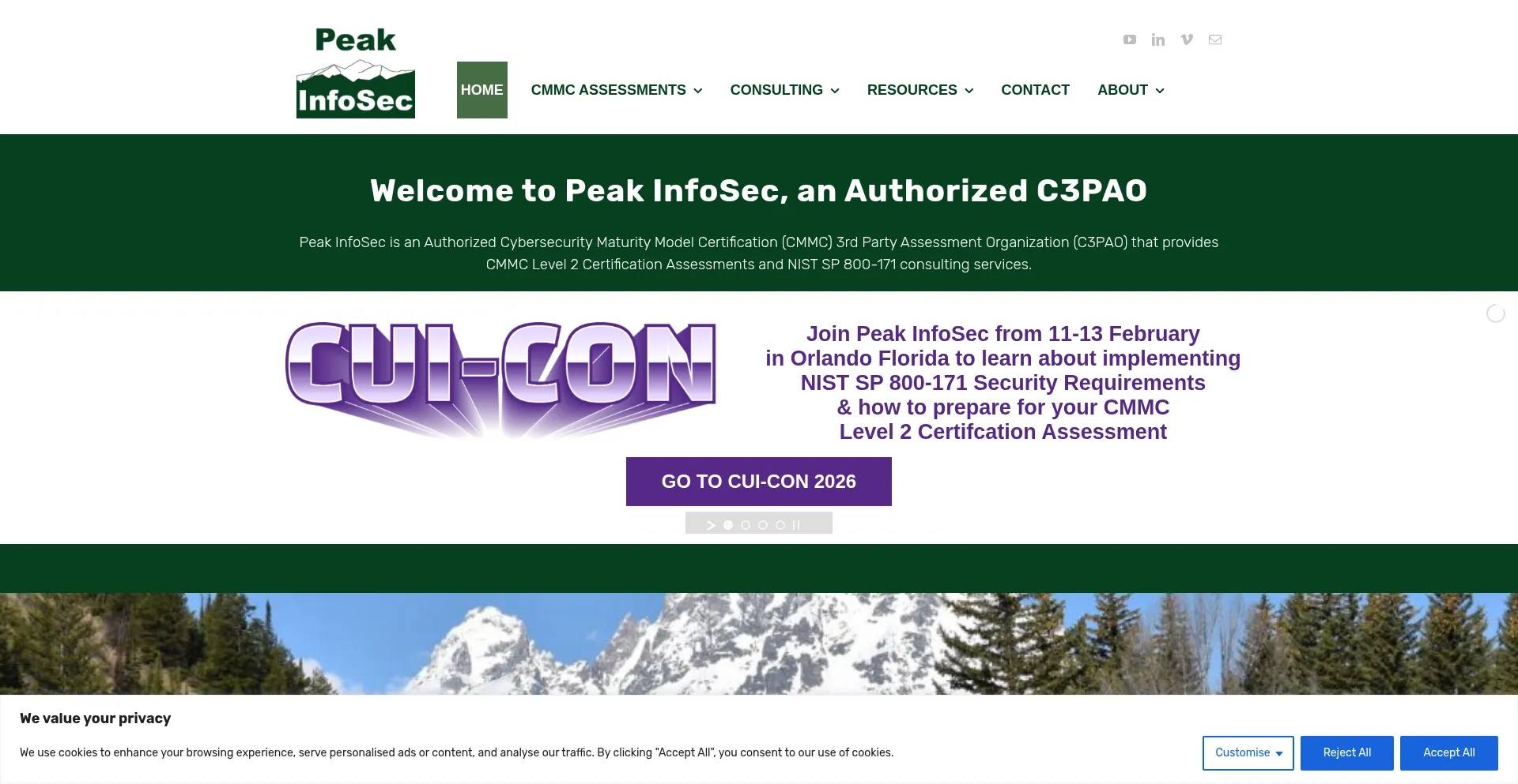 Website screenshot of Peakinfosec.com
