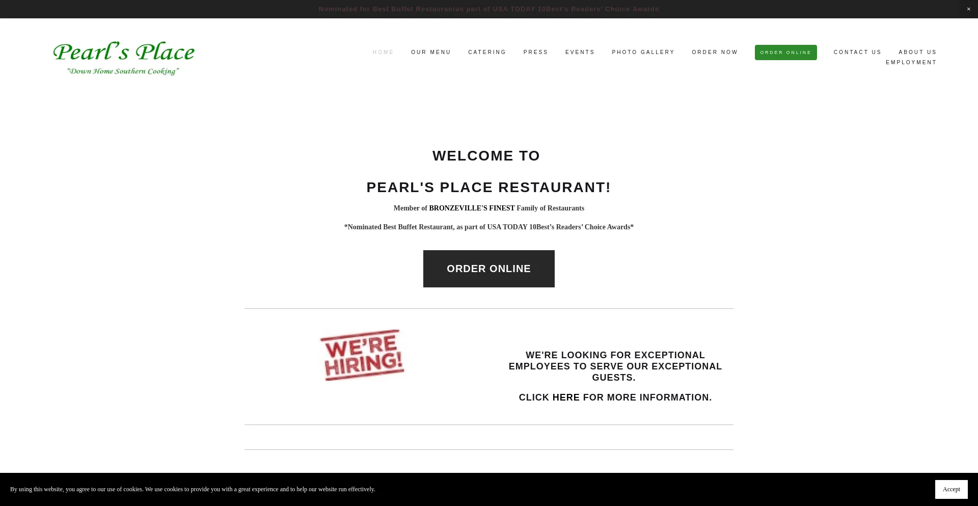 Website screenshot of Pearlsplacerestaurant.com