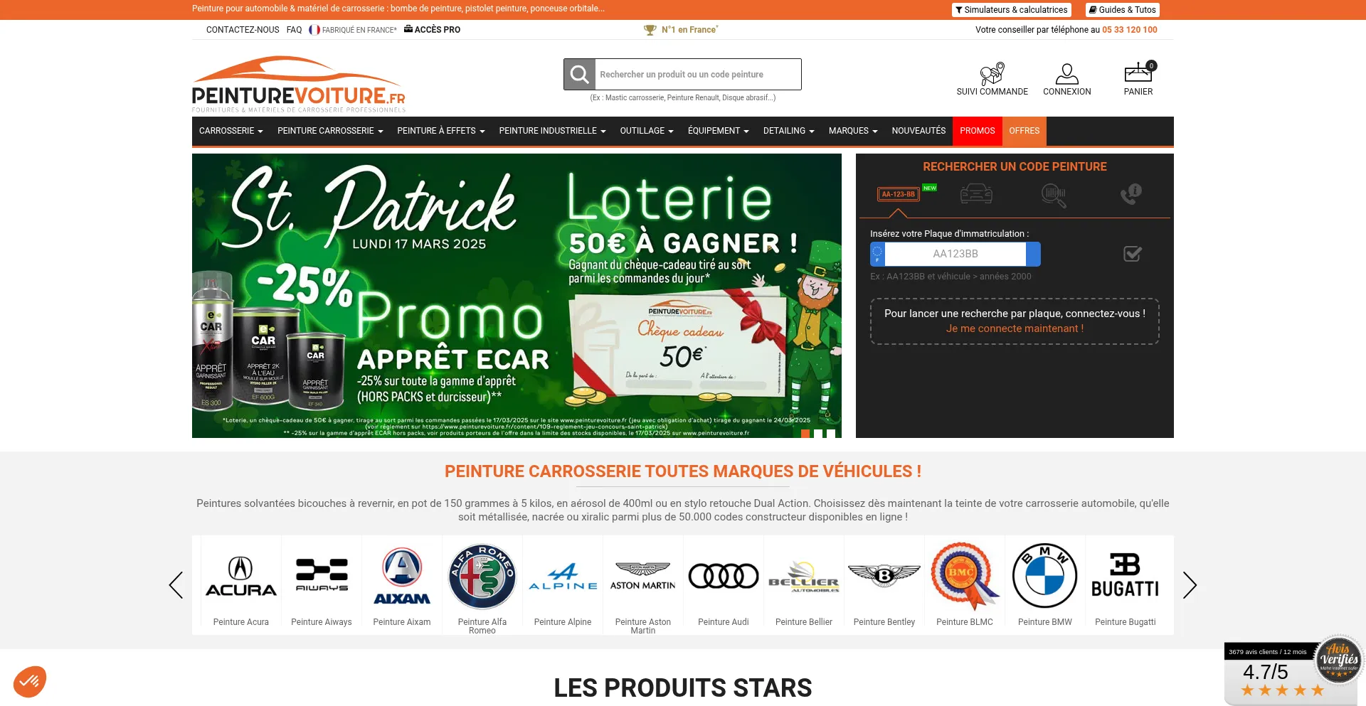Website screenshot of Peinturevoiture.fr