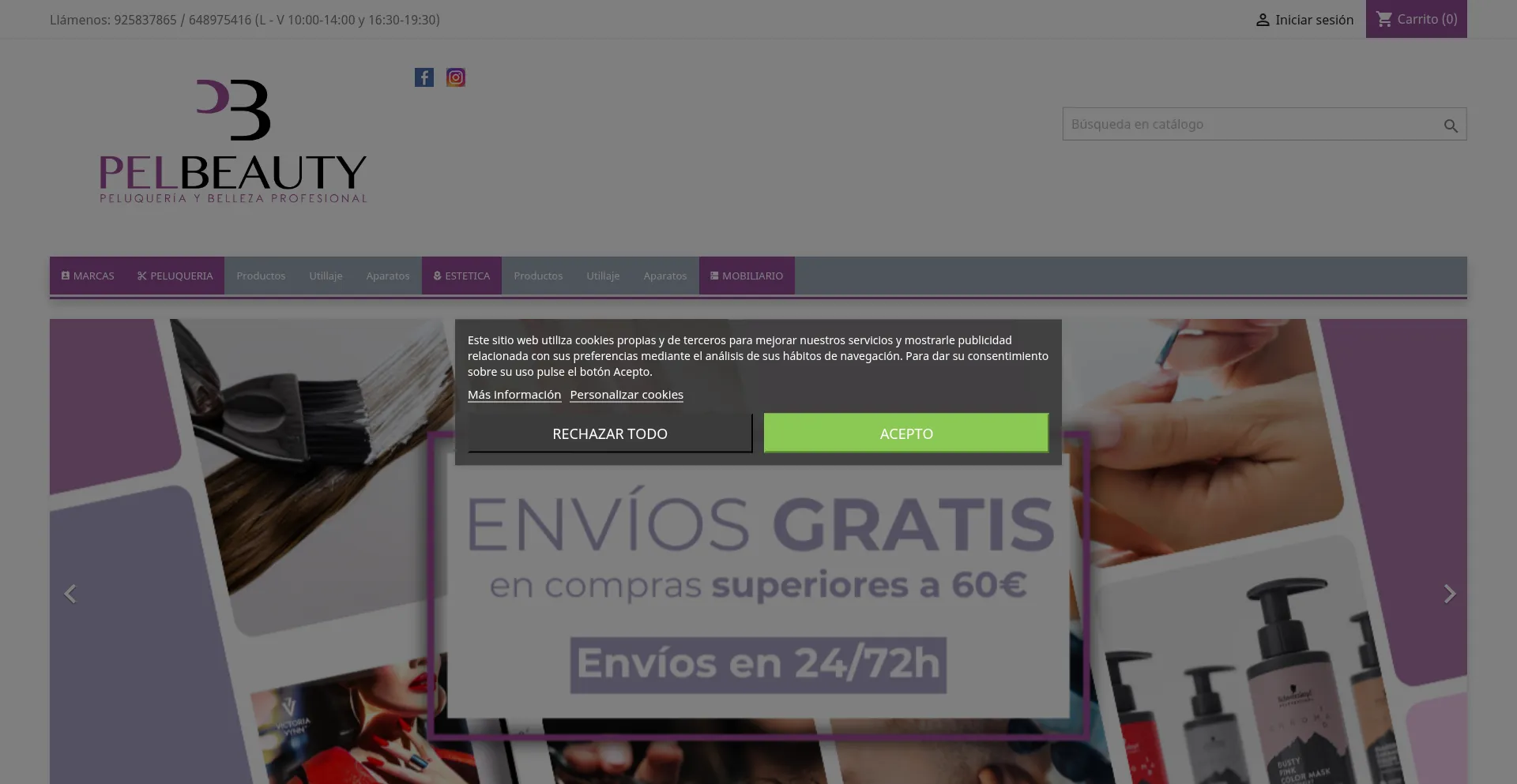 Website screenshot of Pelbeauty.es