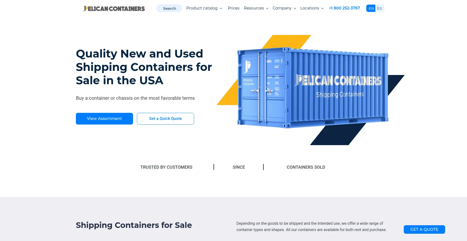 Website screenshot of Pelicancontainers.com