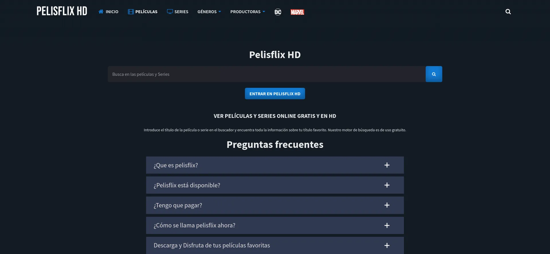 Website screenshot of Pelisflix.meme