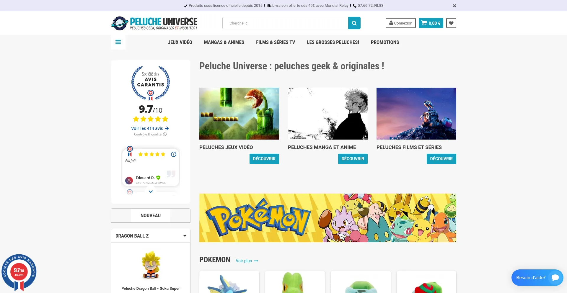 Website screenshot of Pelucheuniverse.com