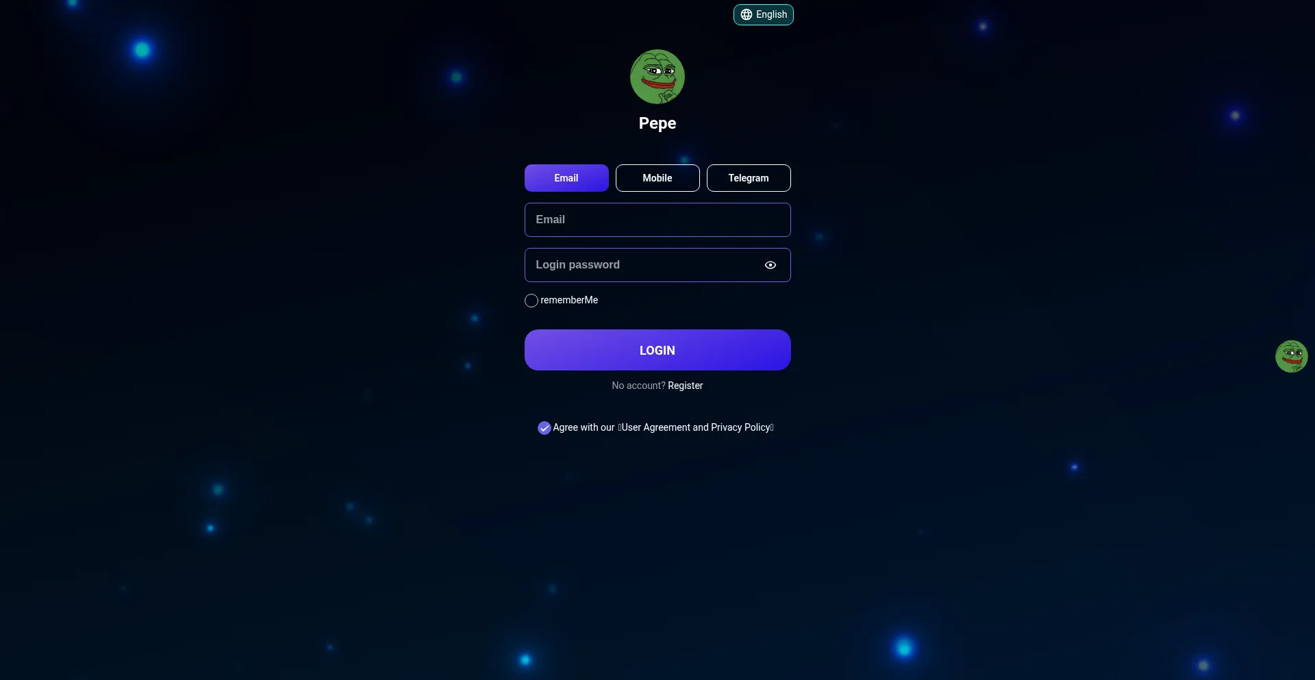 Website screenshot of Pepe988.com