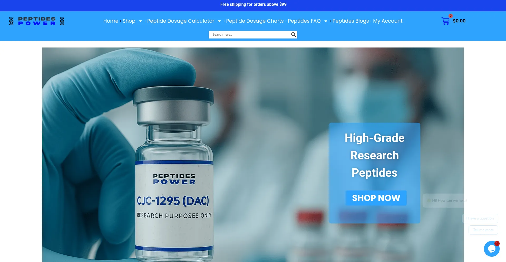 Website screenshot of Peptidespower.com