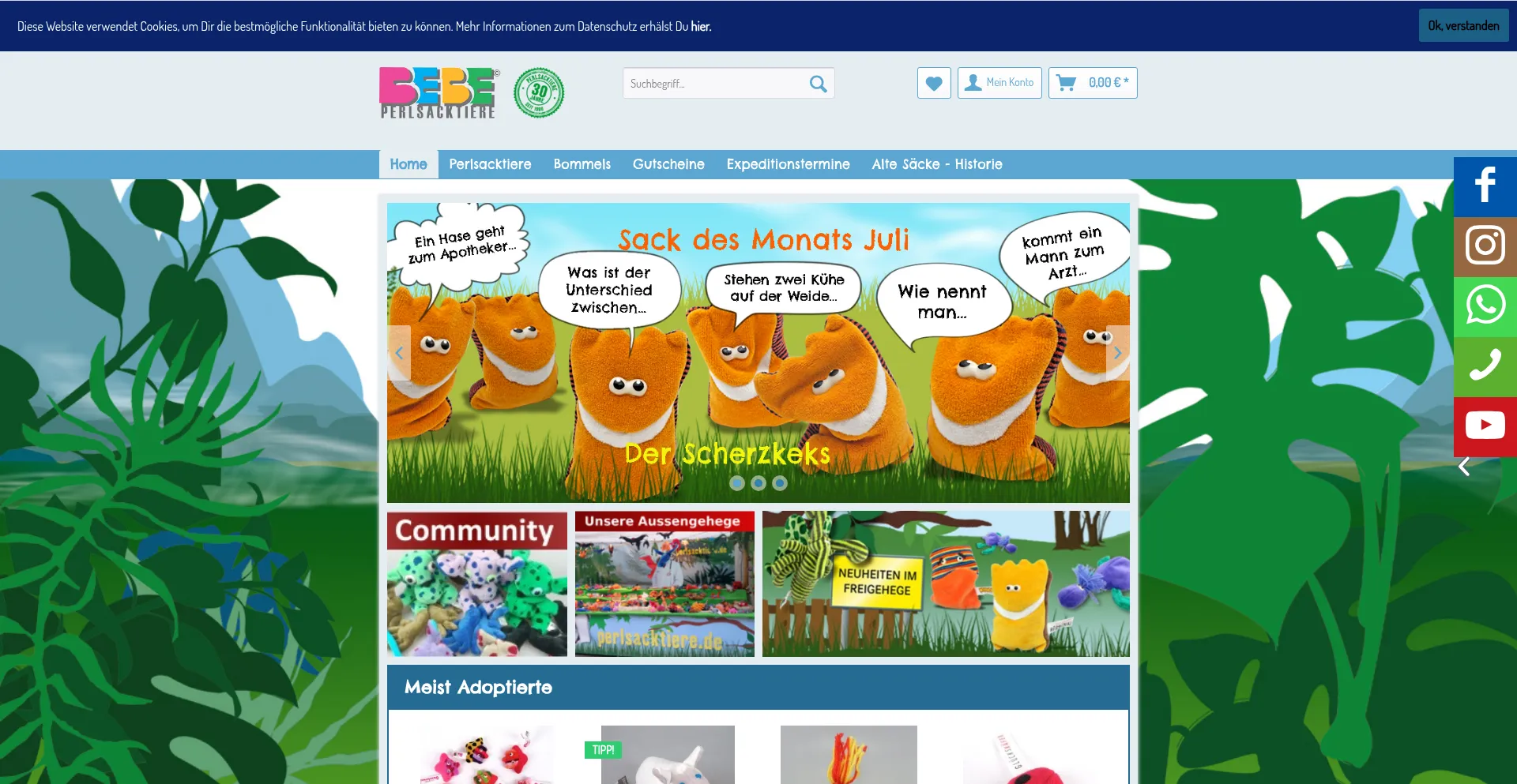 Website screenshot of Perlsacktiere.de