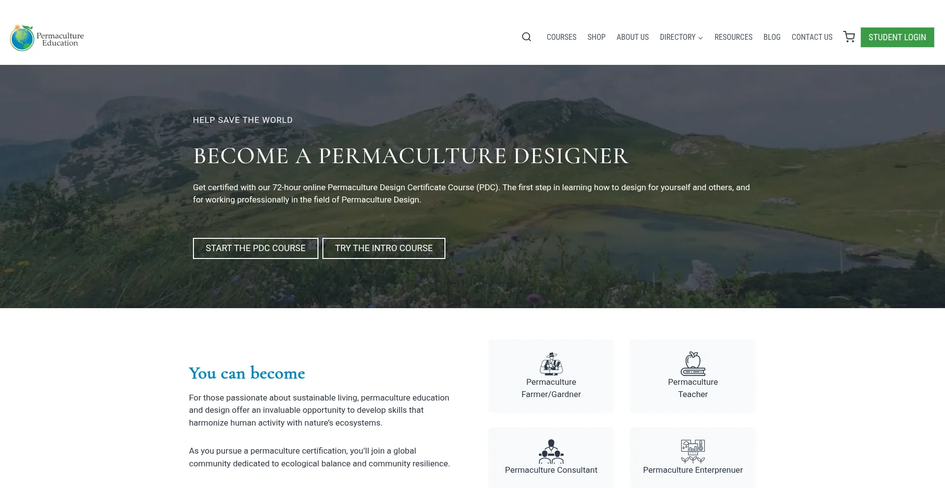 Website screenshot of Permacultureeducation.org