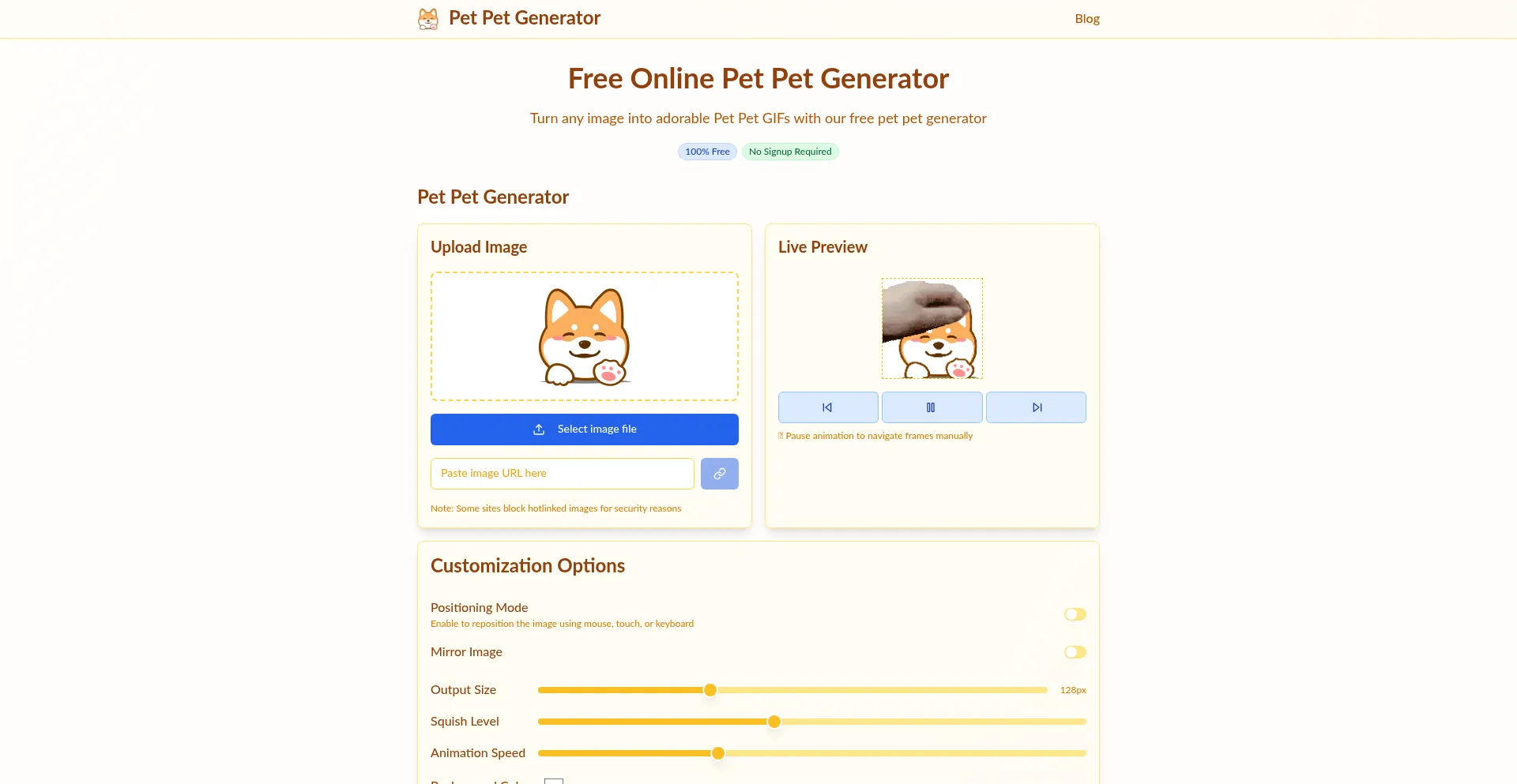 Website screenshot of Petpetgenerator.net