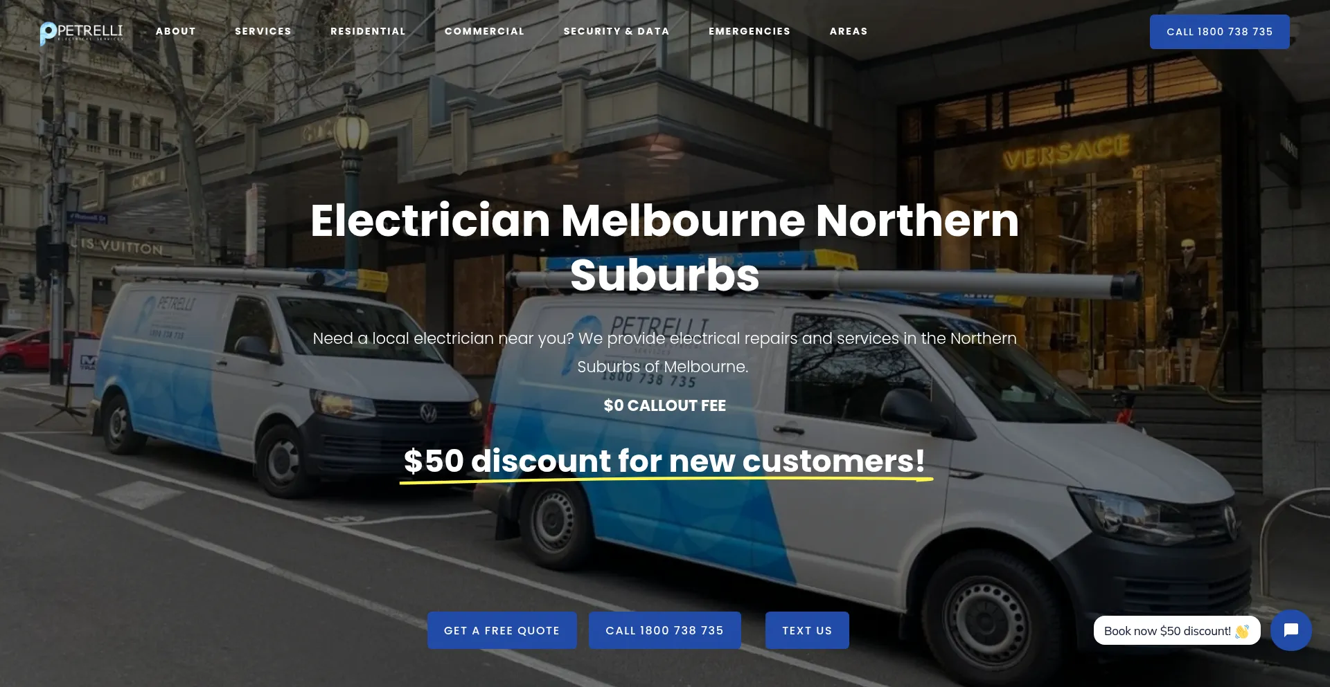 Website screenshot of Petrellielectrical.com.au