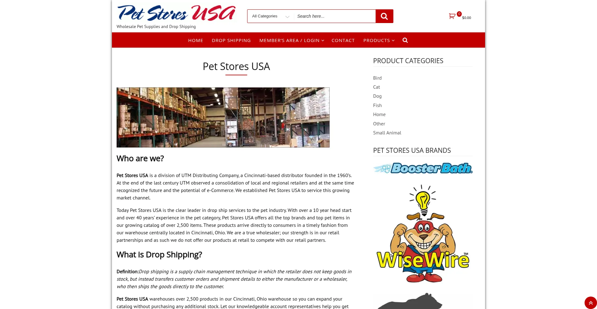 Website screenshot of Petstoresusa.com