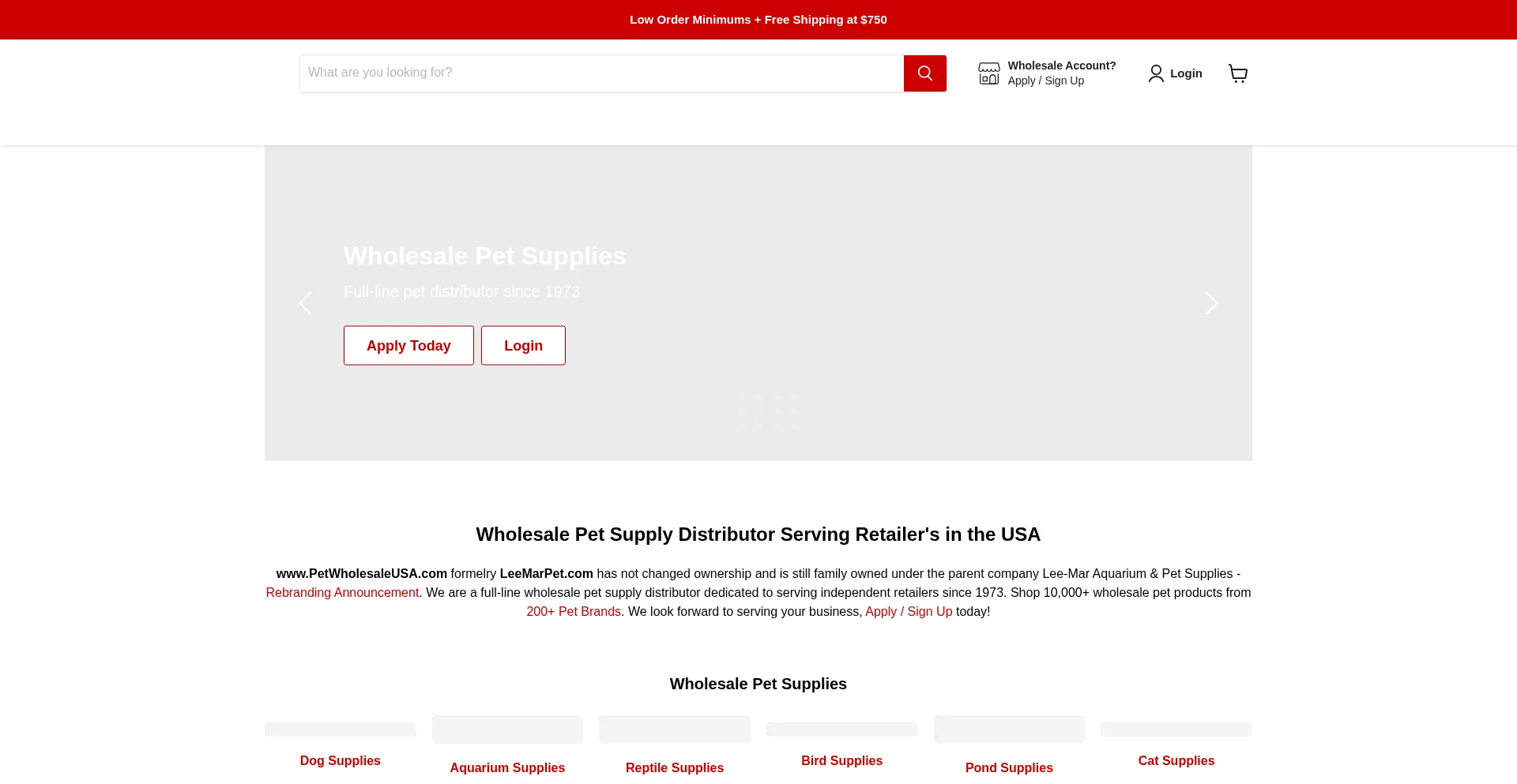 Website screenshot of Petwholesaleusa.com