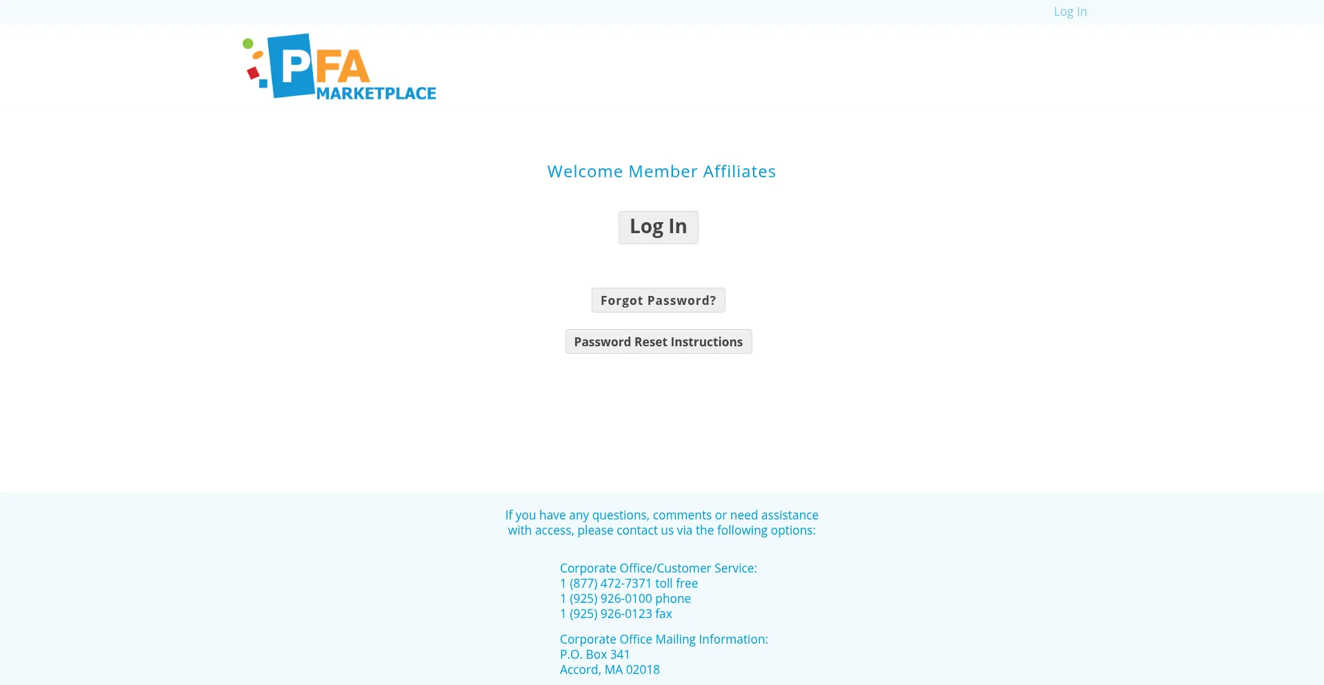 Website screenshot of Pfamarketplace.com