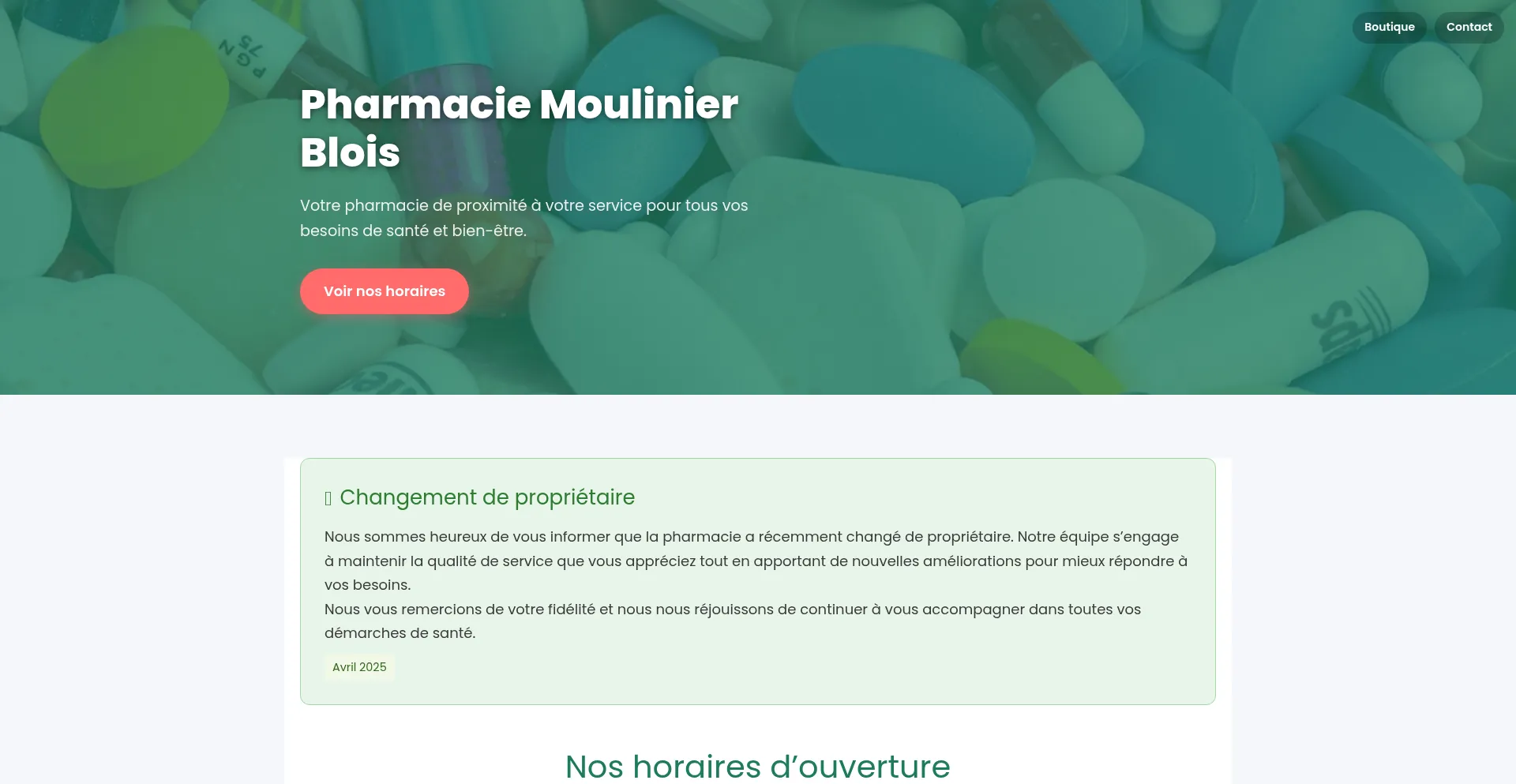 Website screenshot of Pharmacie-moulinier.fr