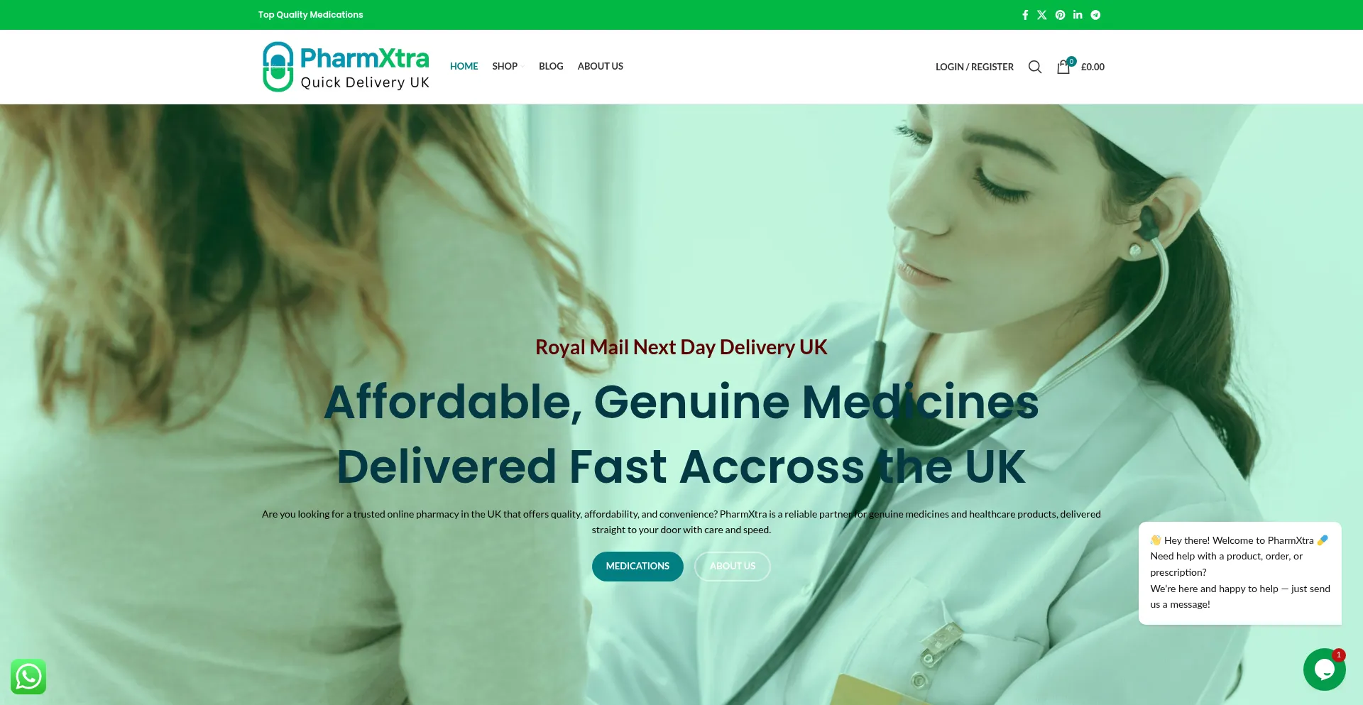 Website screenshot of Pharmxtra.co.uk