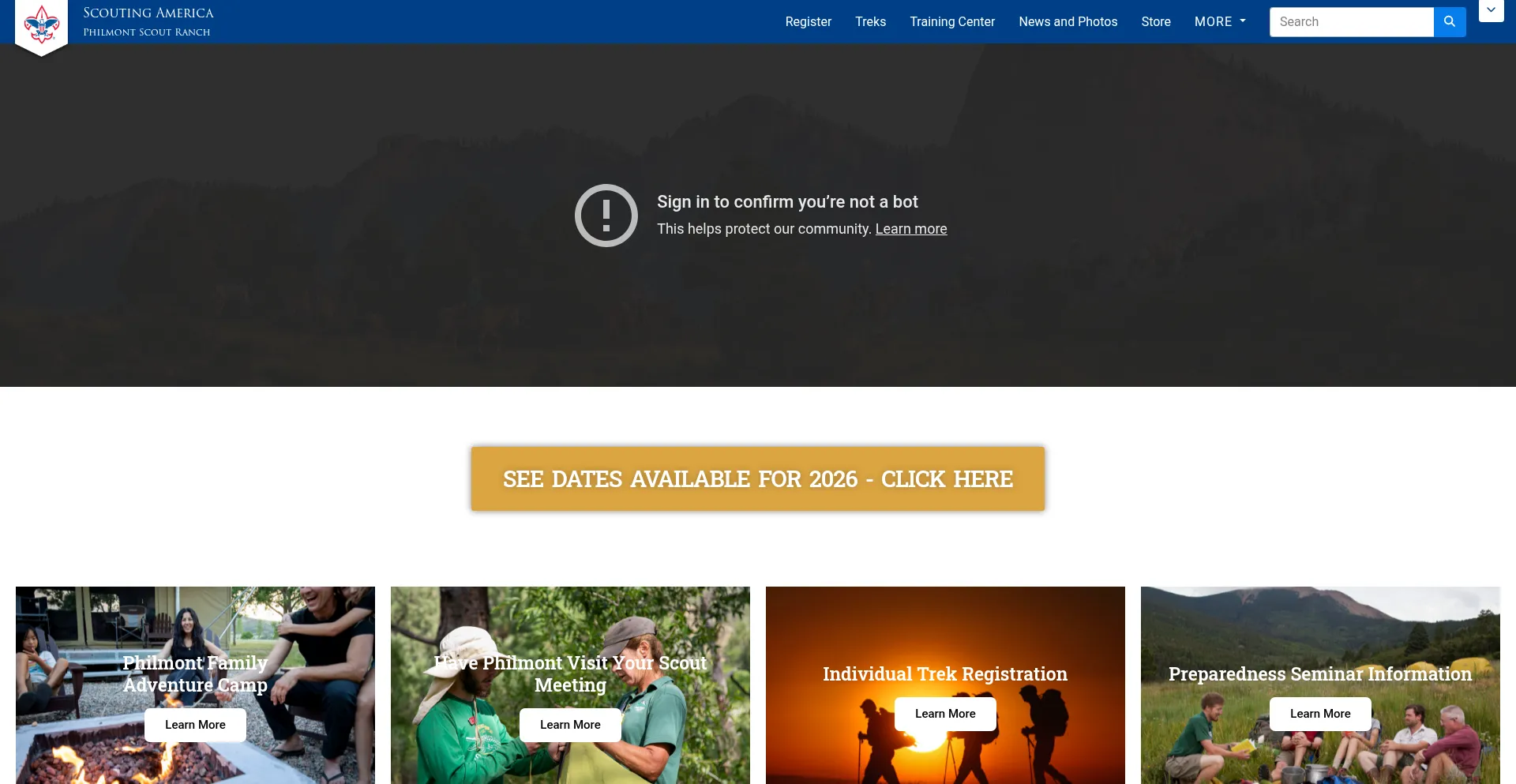 Website screenshot of Philmontscoutranch.org