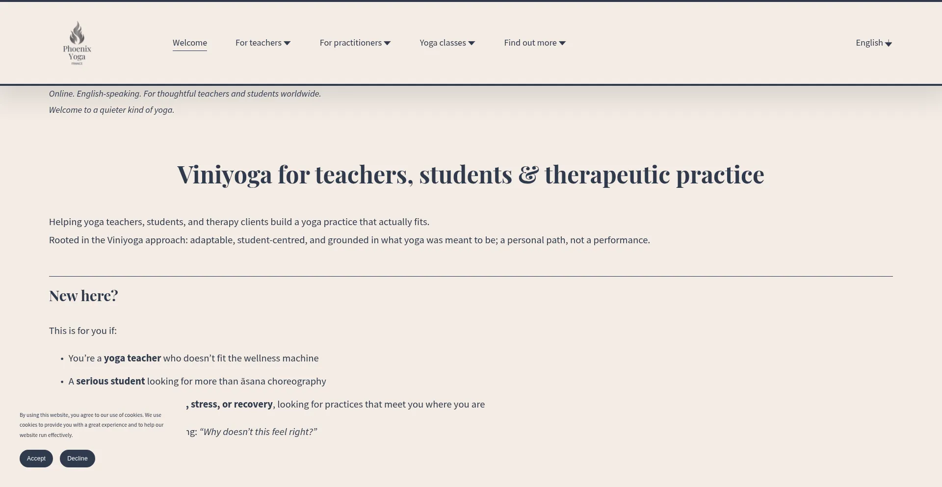 Website screenshot of Phoenixyogafrance.com