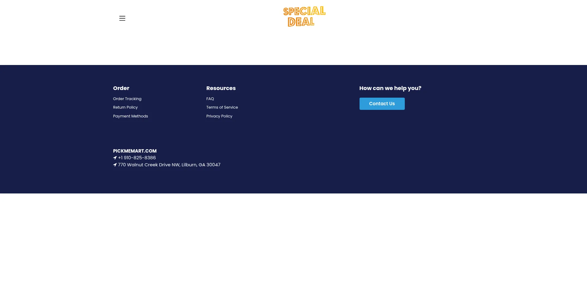 Website screenshot of Pickmemart.com