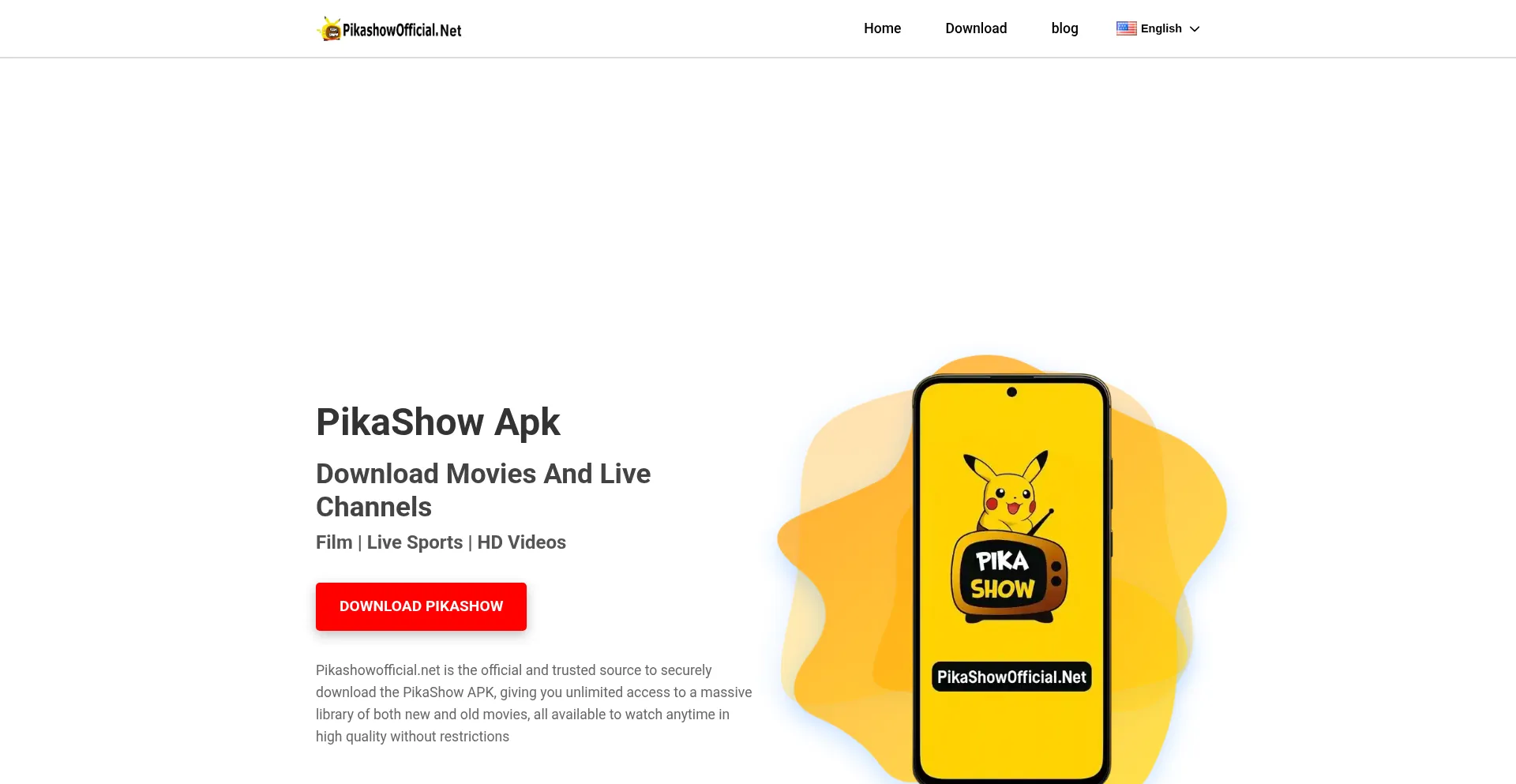 Website screenshot of Pikashowofficial.net