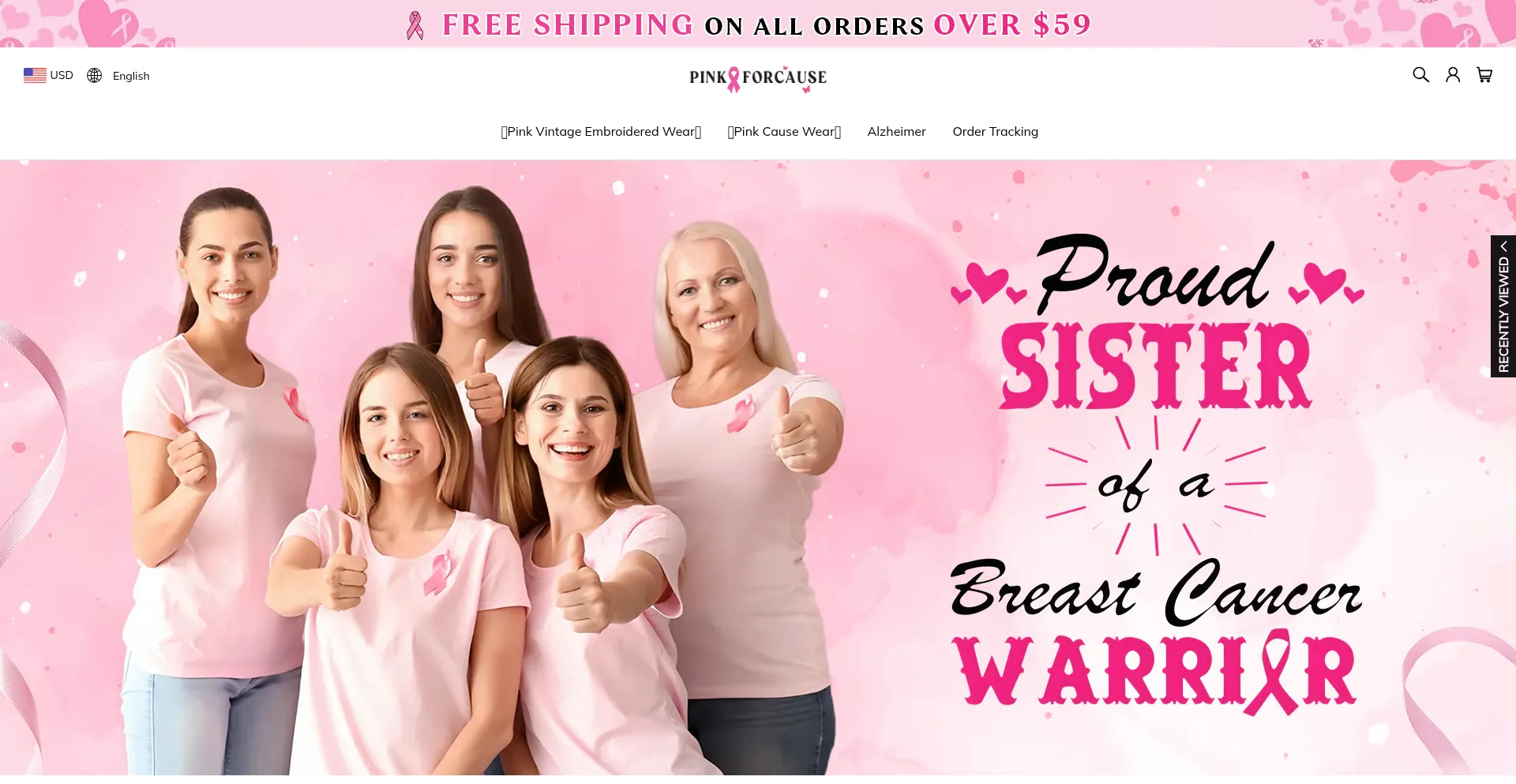 Website screenshot of Pinkforcause.com