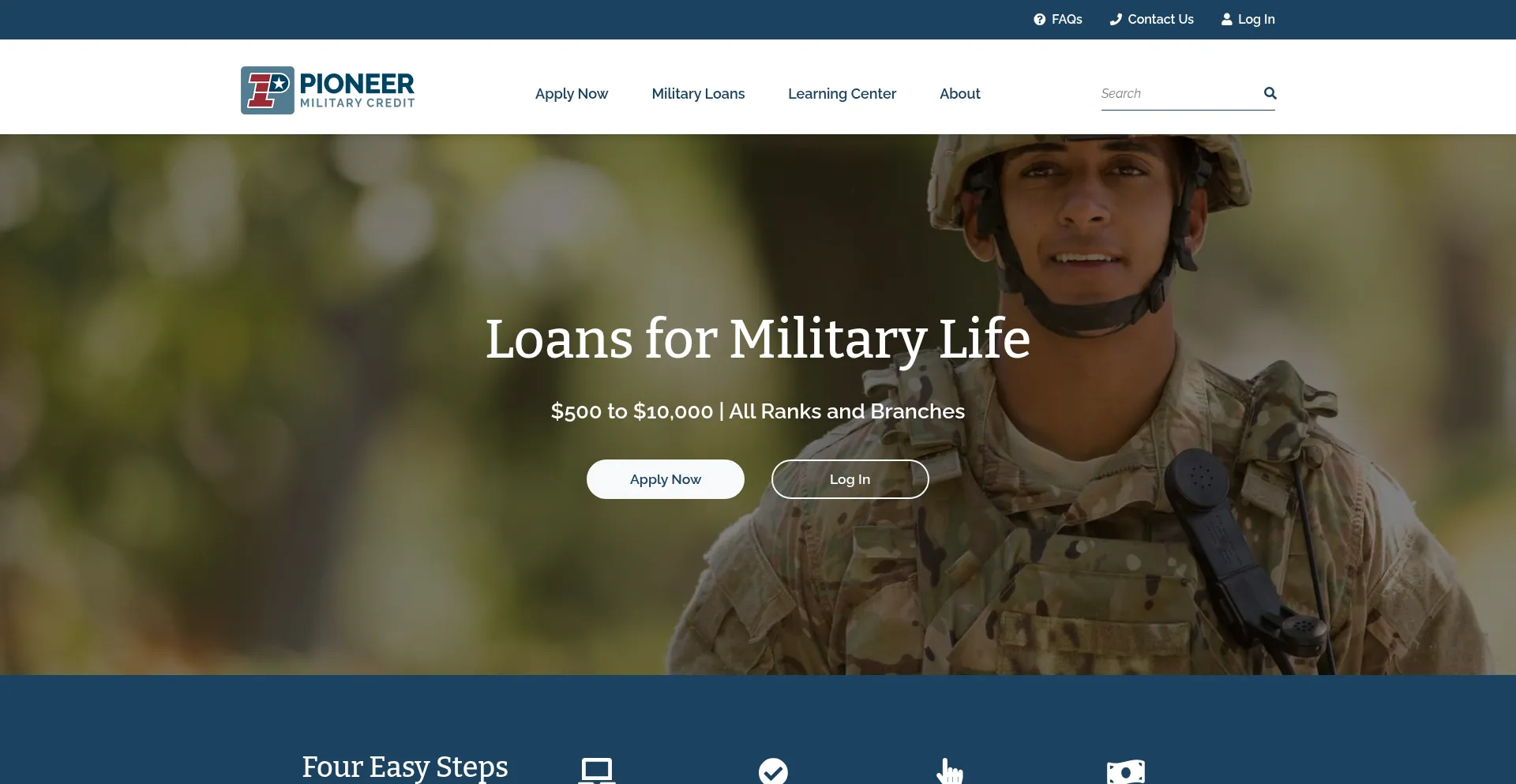 Website screenshot of Pioneermilitarycredit.com