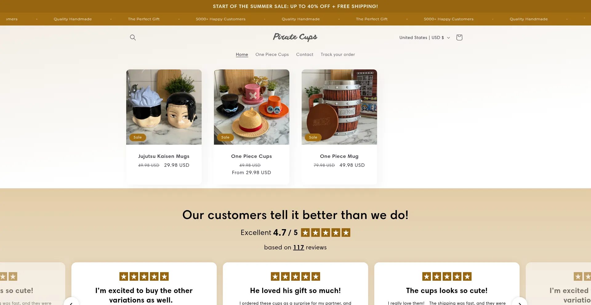 Website screenshot of Piratecups.com