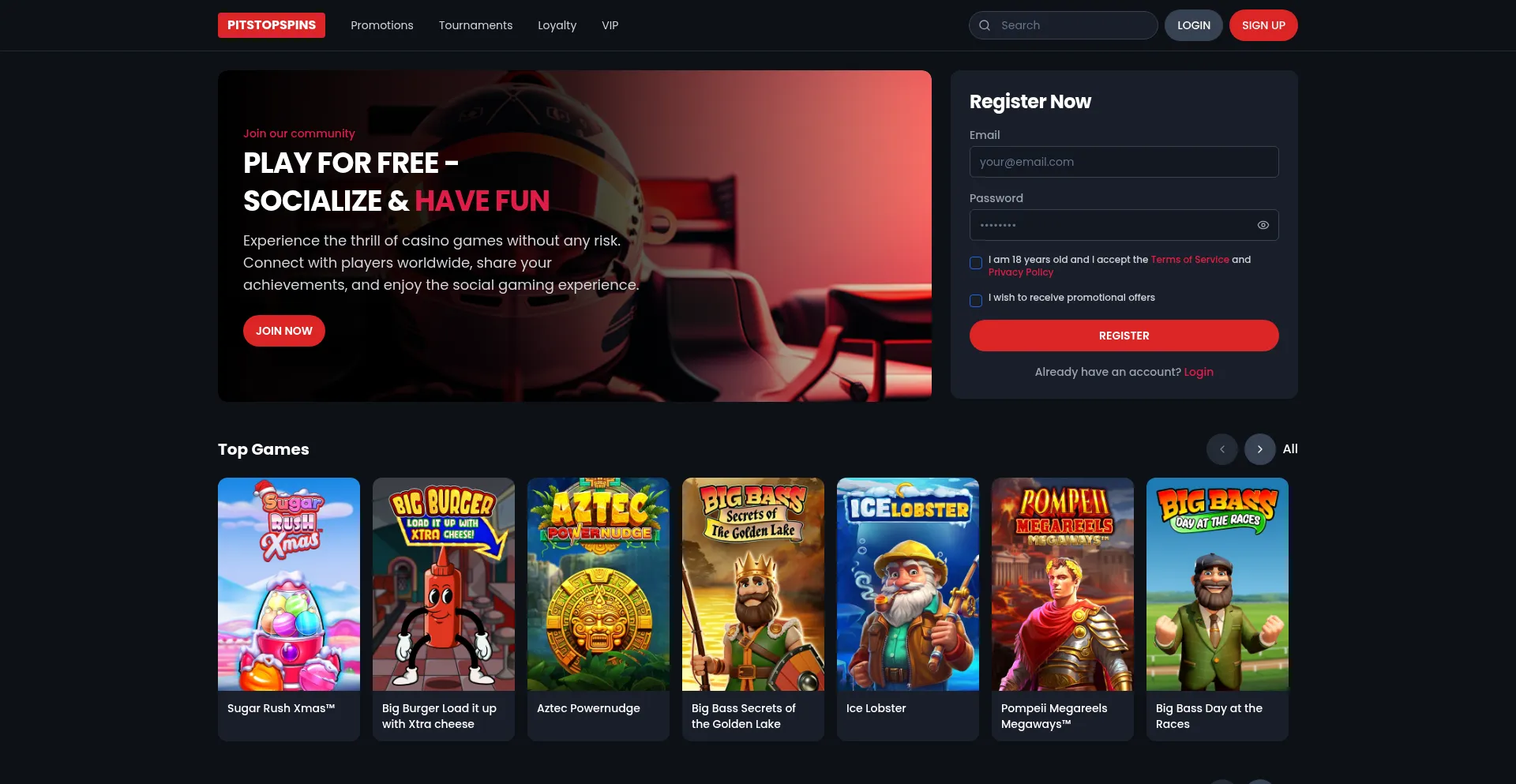 Website screenshot of Pitstopspins.com