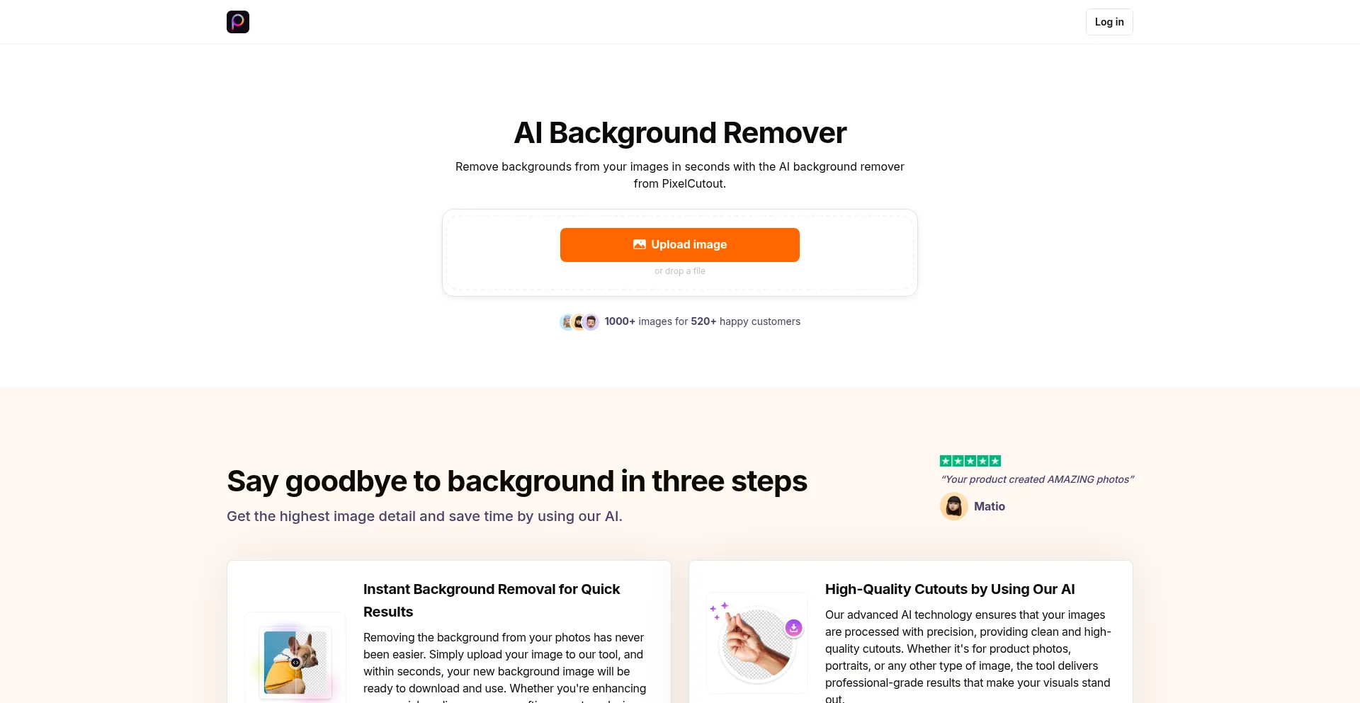 Website screenshot of Pixelcutout.com
