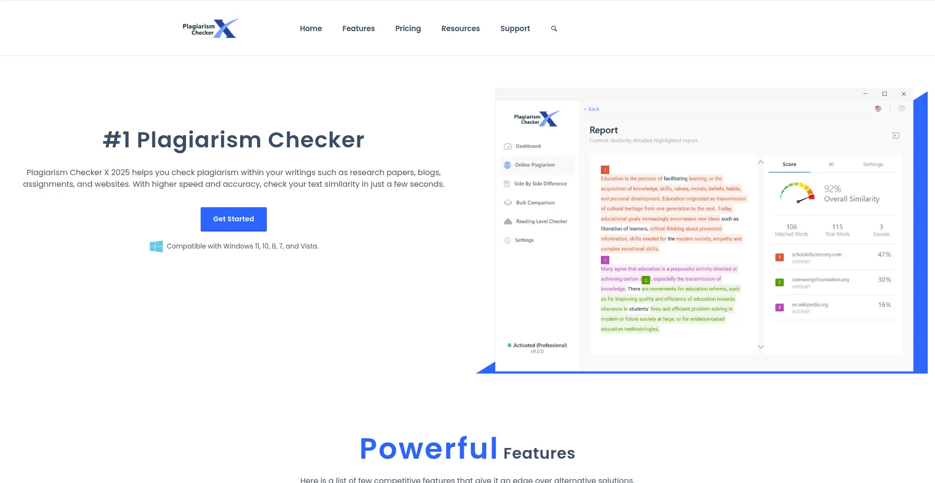 Website screenshot of Plagiarismcheckerx.com