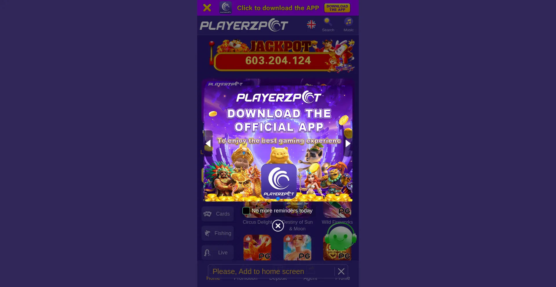 Website screenshot of Playerzpot.vip