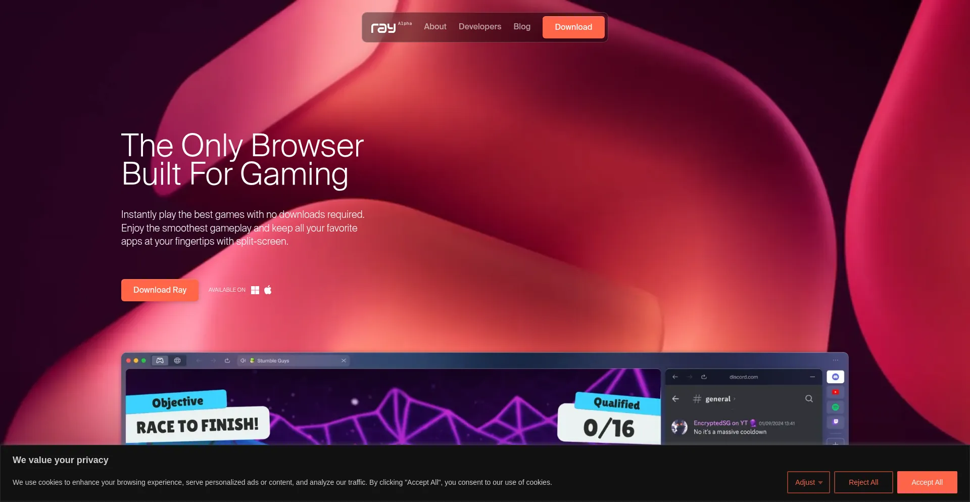 Website screenshot of Playonray.com