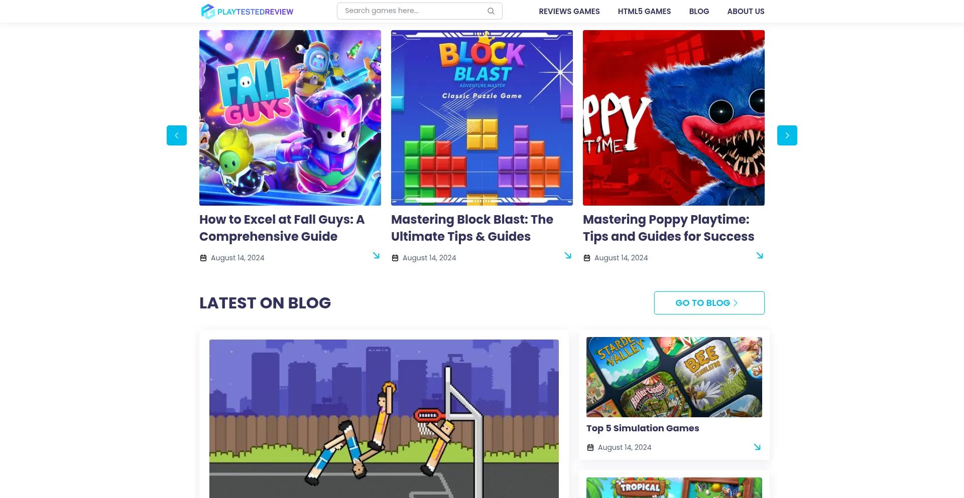 Website screenshot of Playtestedreview.com