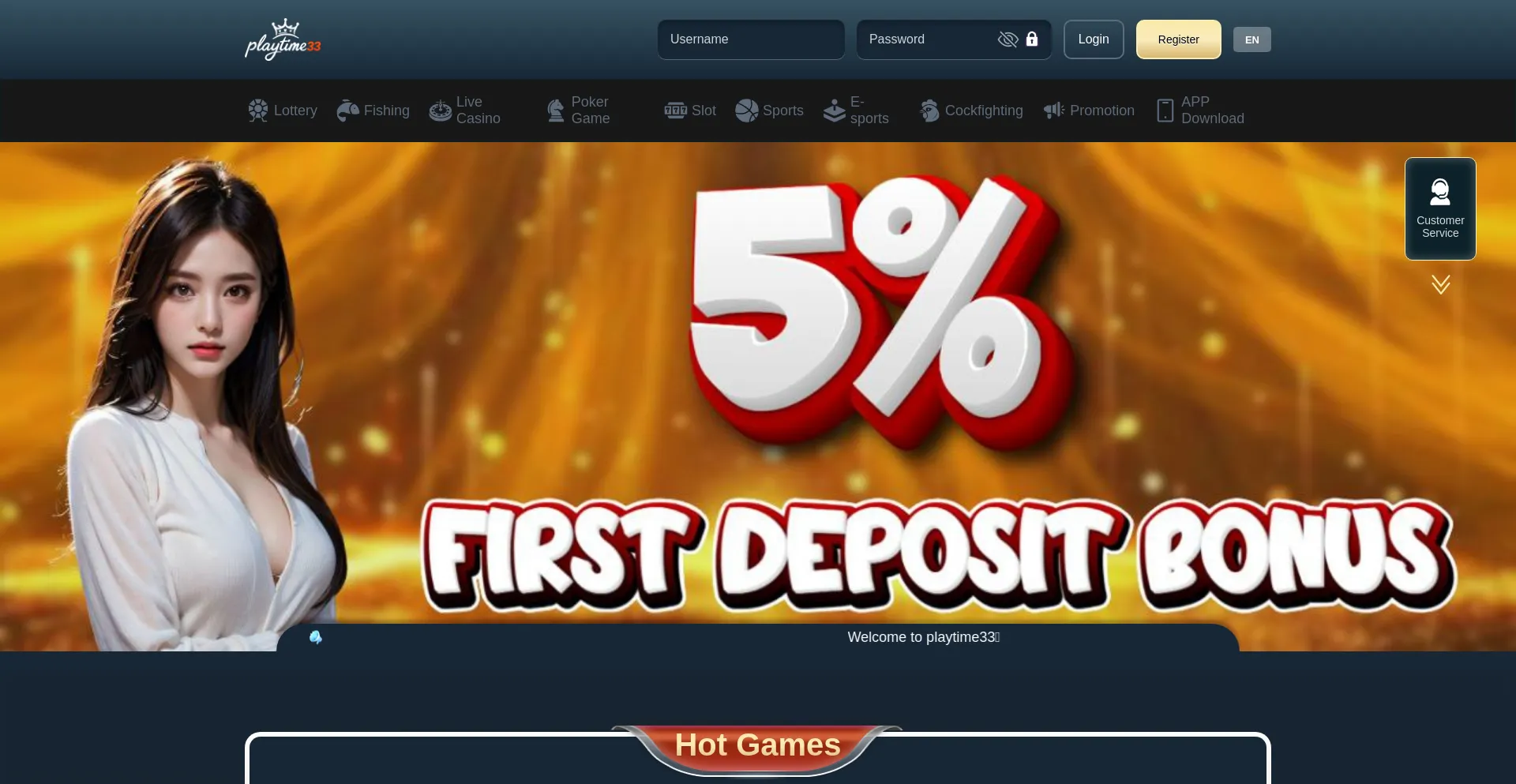 Website screenshot of Playtime33.co
