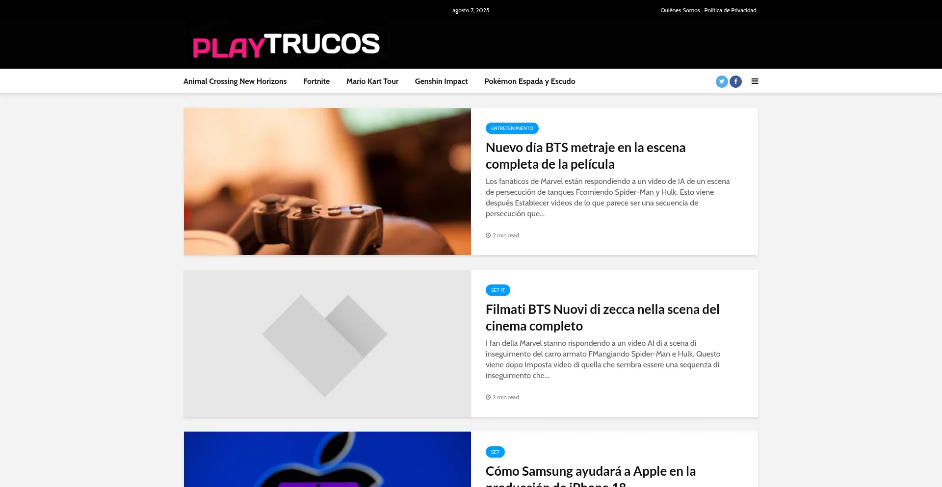Website screenshot of Playtrucos.com