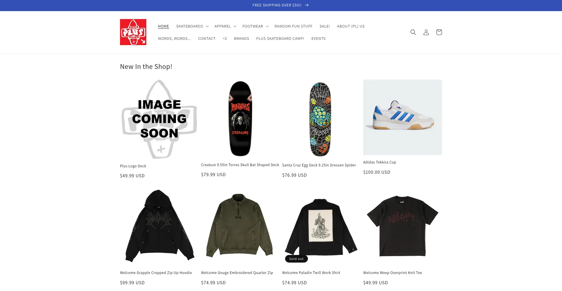 Website screenshot of Pluskateboarding.com