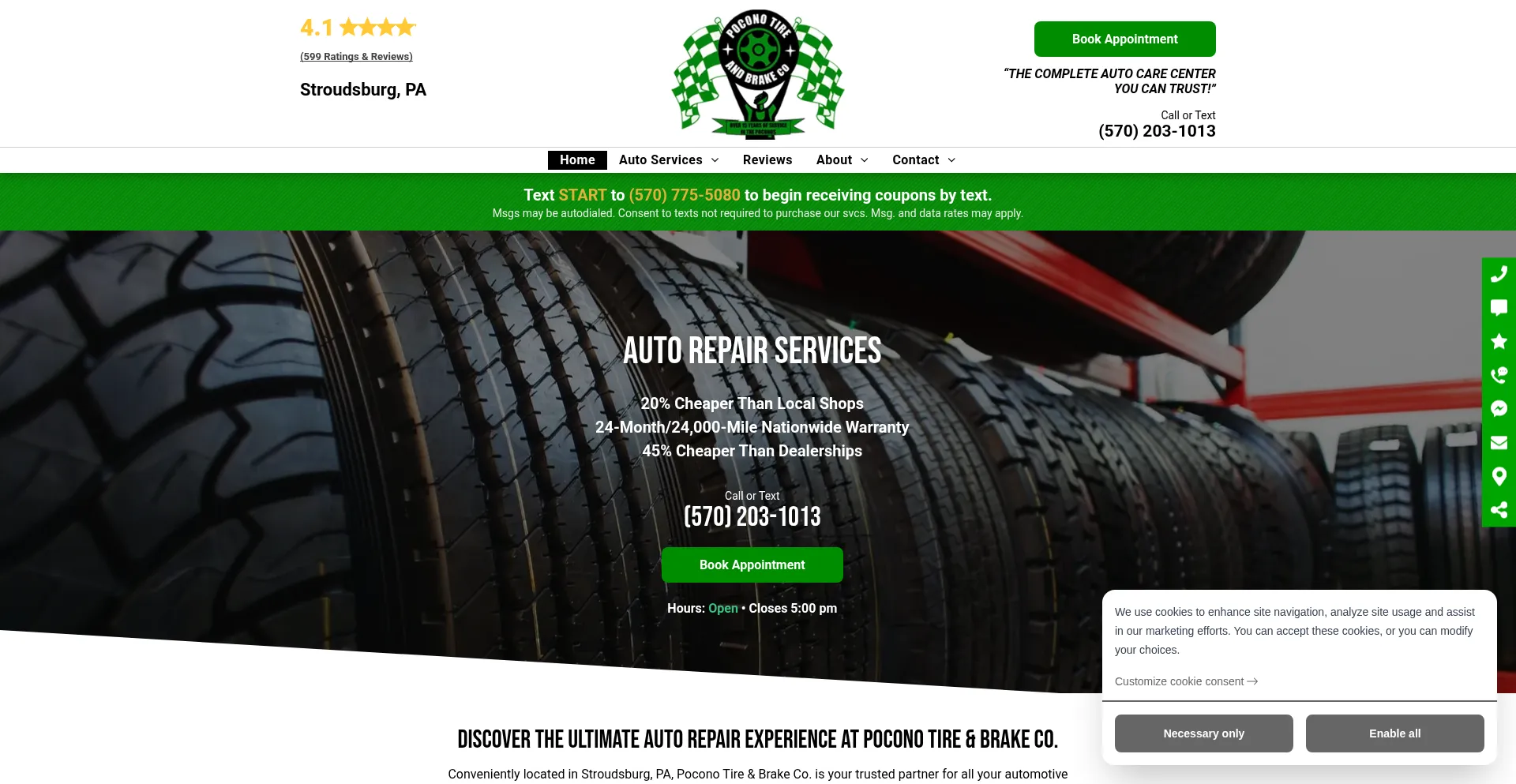 Website screenshot of Poconotirebrake.com