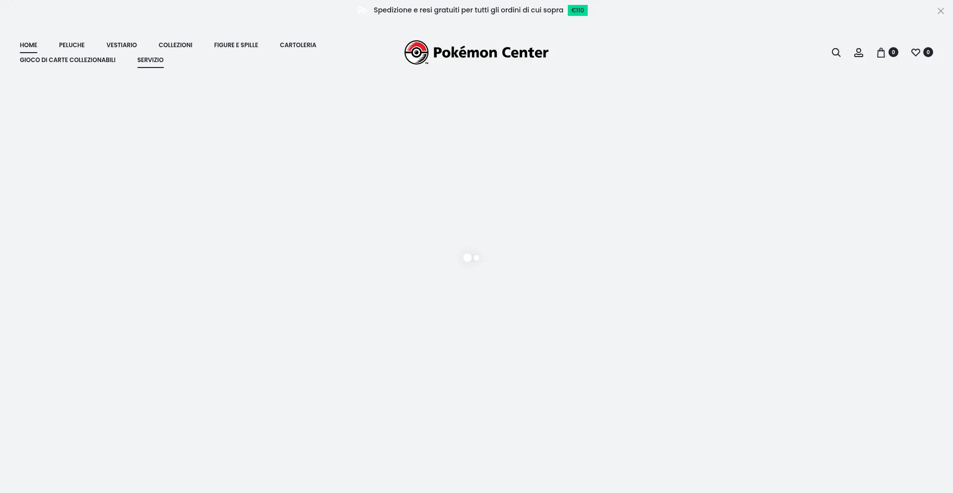 Website screenshot of Pokemoncenter.co.it