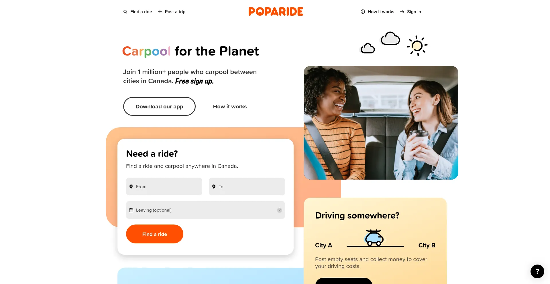 Website screenshot of Poparide.com