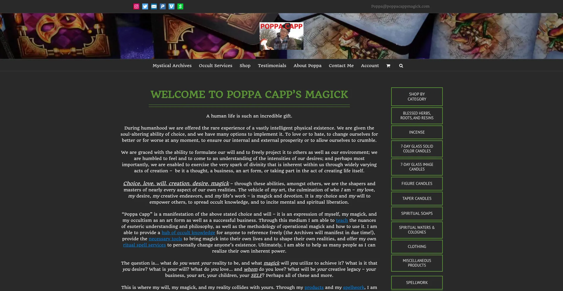 Website screenshot of Poppacappmagick.com