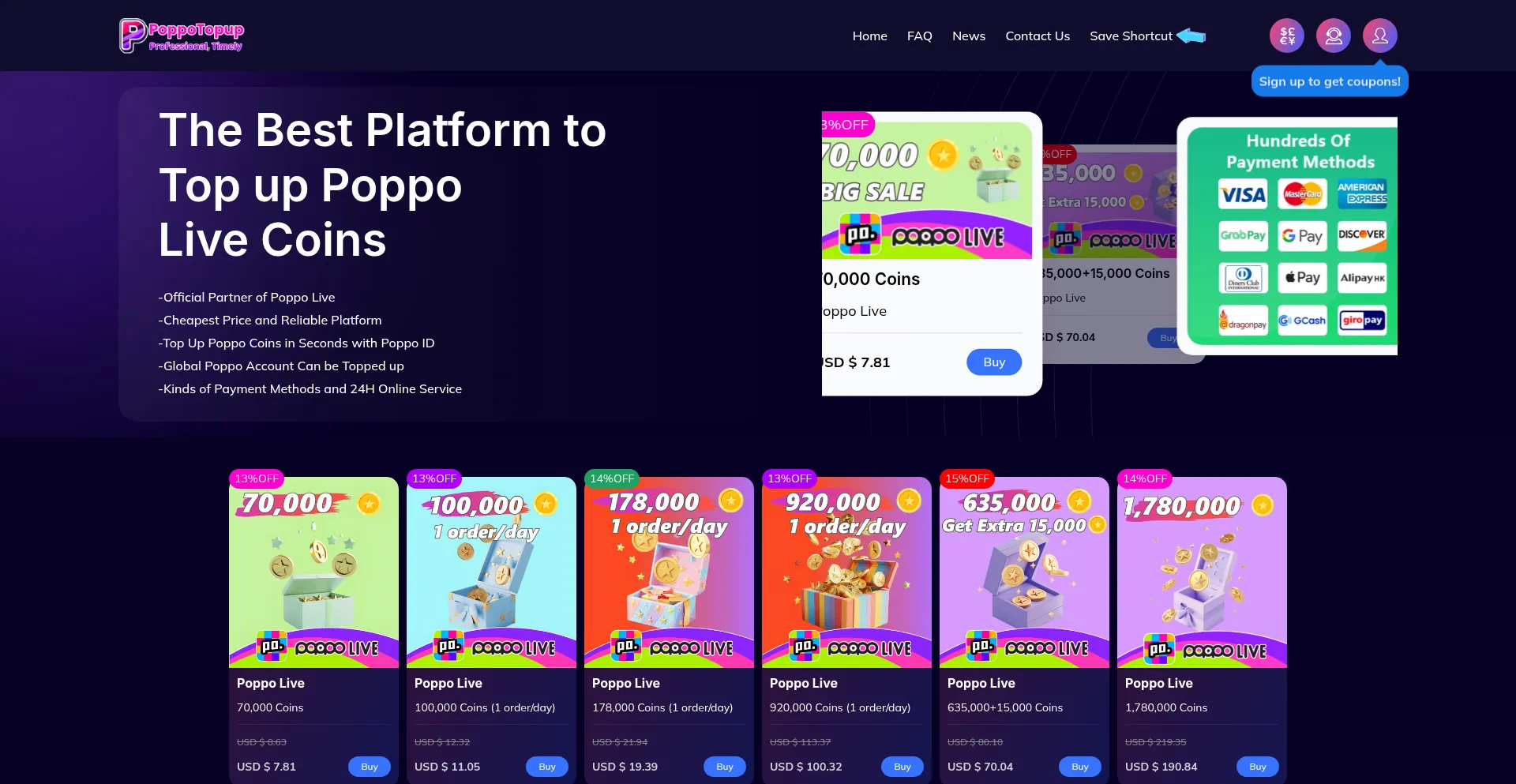 Website screenshot of Poppotopup.com