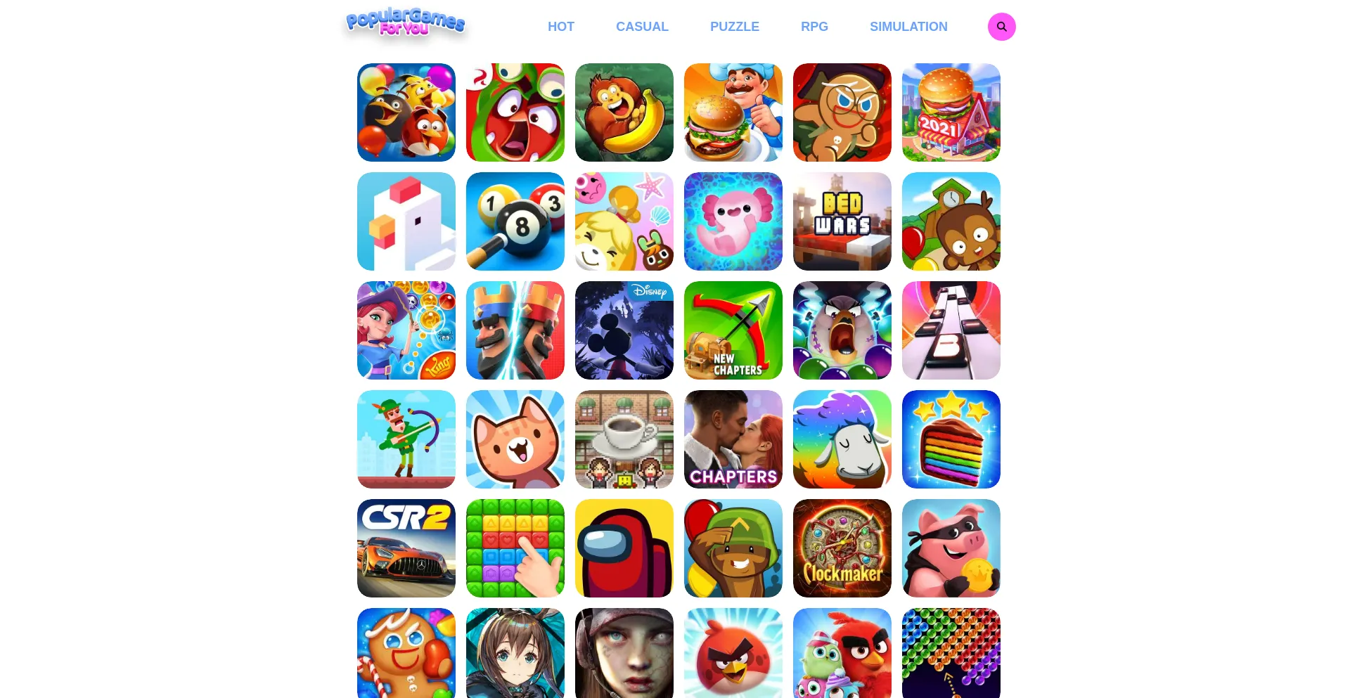 Website screenshot of Populargamesforyou.com