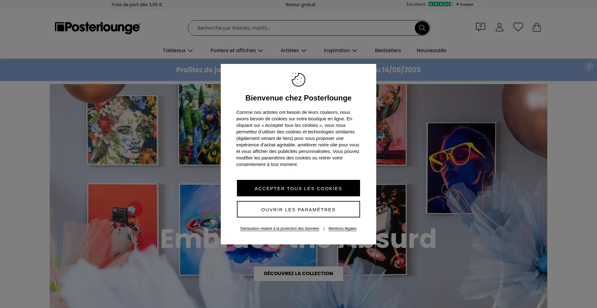 Website screenshot of Posterlounge.fr